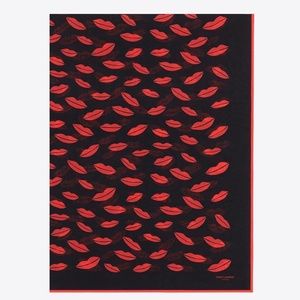 SAINT LAURENT YSL Slimane Lips Print Silk Georgette Stole Scarf Black Red - $695